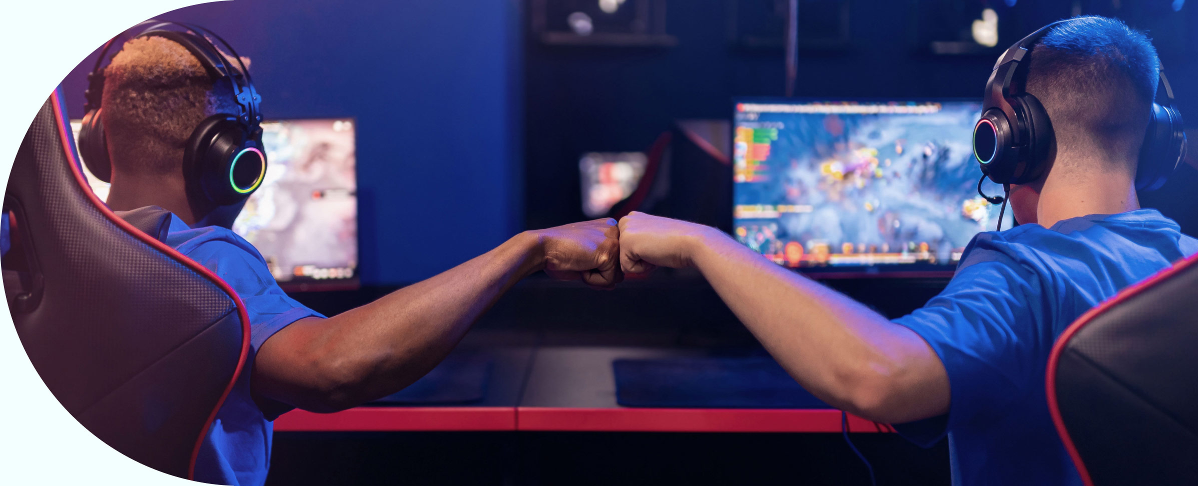 Gamers at play making fist bump